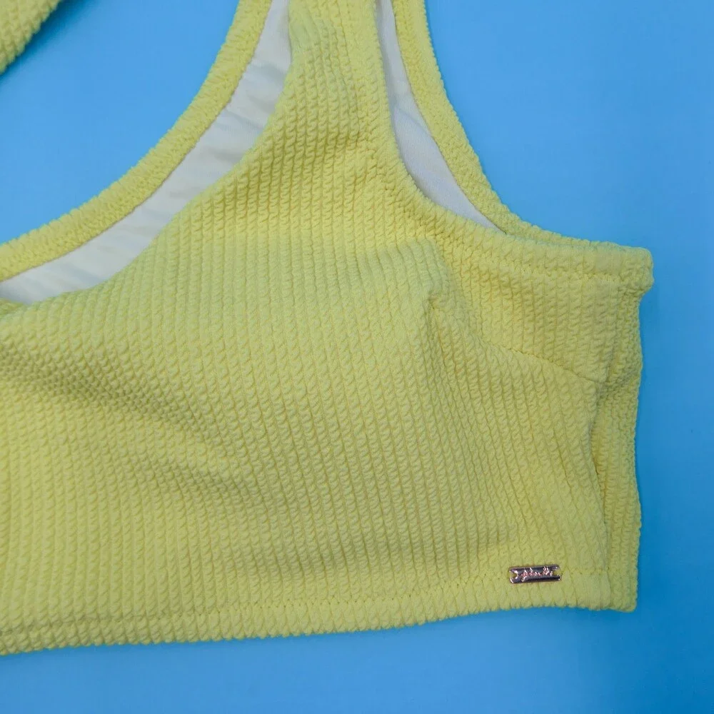 Victorias Secret XL Yellow Ribbed Cutout Singe Shoulder Bikini Top‎ Swimwear New